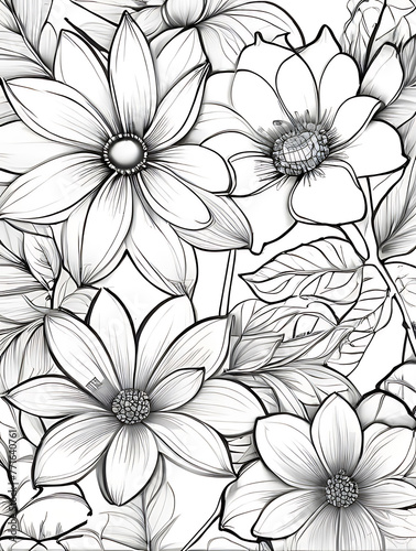 Flowers line outline coloring page white background ai generated 