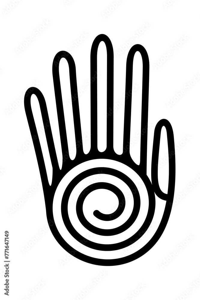 Fotografie Human hand with spiral, healing hand symbol of native Americans