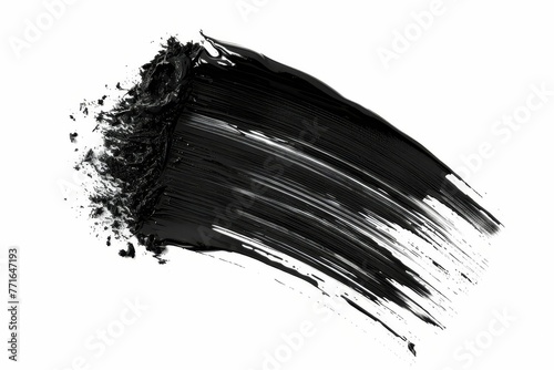 Black mascara brush stroke texture, makeup smudge ink swatch isolated on white background, beauty concept photo