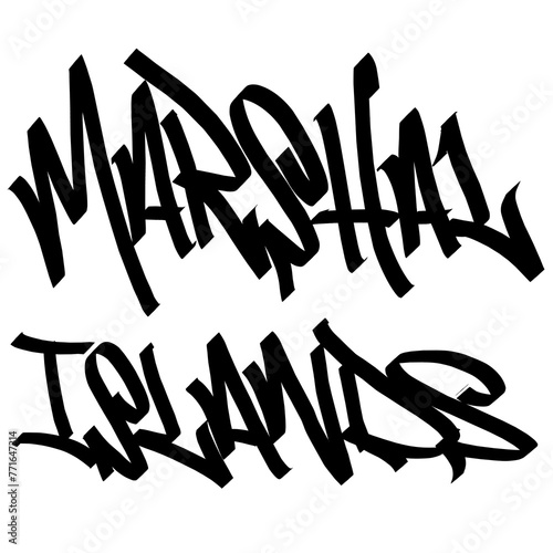 MARSHAL ISLANDS letter the country name on the world digital illustration graffiti handstyle signature symbol tags painting with black and white color