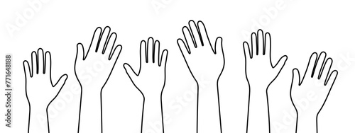 Hands raised up. Linear image. Vector image