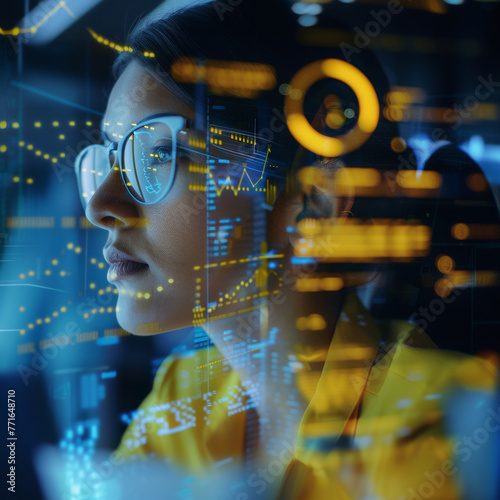 Woman with glasses on in the digital world