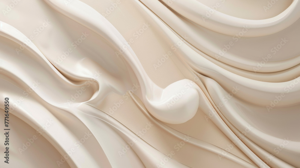 Fototapeta premium A swirled beige liquid with droplets is spread across a surface.