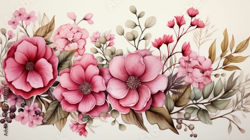 A painting of a bouquet of flowers with a pink background © Classy designs