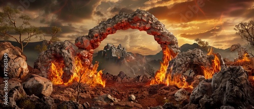 Hell gate in the heart of an ancient kingdom dark magics awakening as magenta flames lick ancient stones