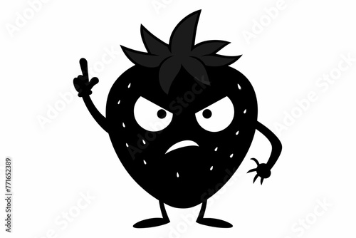 Strawberry doing an angry face with hand show middle finger vector illustration