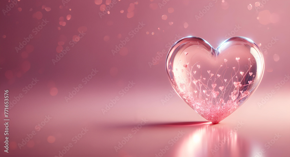 Crystal clear pink heart with copy space