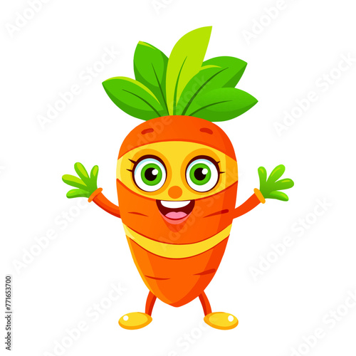 Cartoon carrot superhero with isolated vector icon. Funny vegetable in a mask. A fabulous character, healthy food, vitamin superhero.