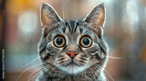 A cat with striking eyes and long whiskers gazes forward. © HelenP