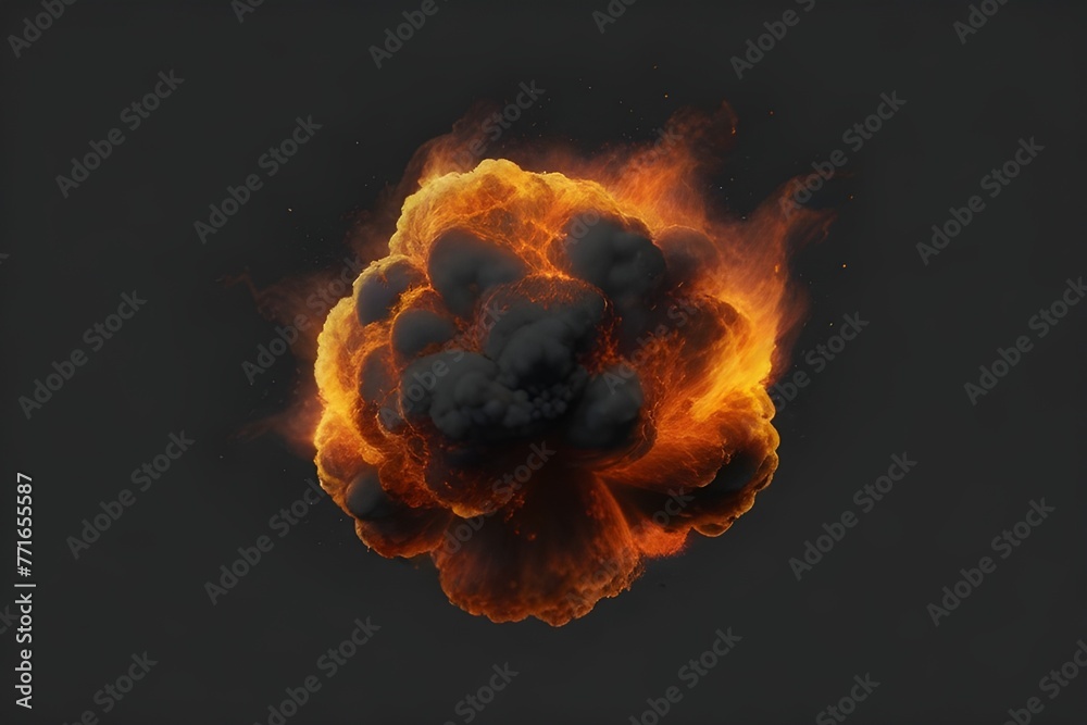 large fireball with black smoke fiery explosion with smoke isolated on ...