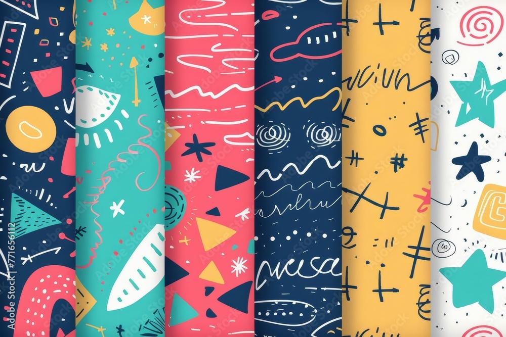 Childish scribble seamless pattern collection with basic shapes, hand ...