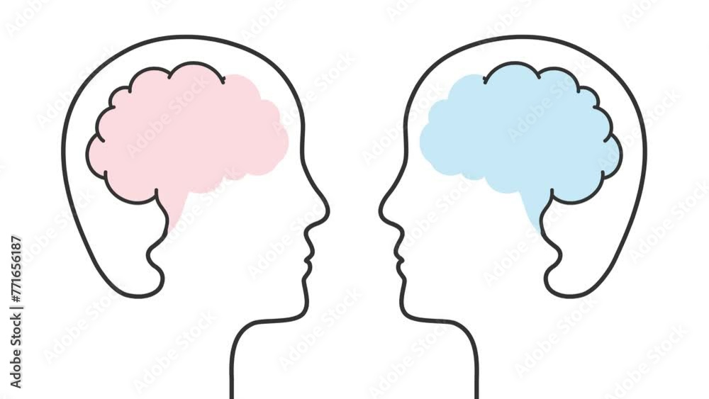 Comparison of a healthy and unhealthy or happy vs unhappy state of mind concept. Animation with self drawing line, head, face, brain and heart symbol. Comparison of a healthy and unhealthy or happy vs unhappy state of mind concept. Animation with self drawing line, head, face, brain and heart symbol.