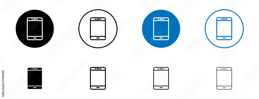Smartphone Line Icon Set. Cell Phone Vector Icon in black and blue color.