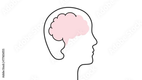 Mental health and wellbeing, emotional intelligence or positive thinking concept with head and face outline, brain silhouette and smiling heart with happy facial expression