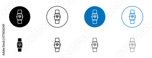 Smartwatch vector icon set. wearable digital electronic smartwatch vector sign in black and blue color.