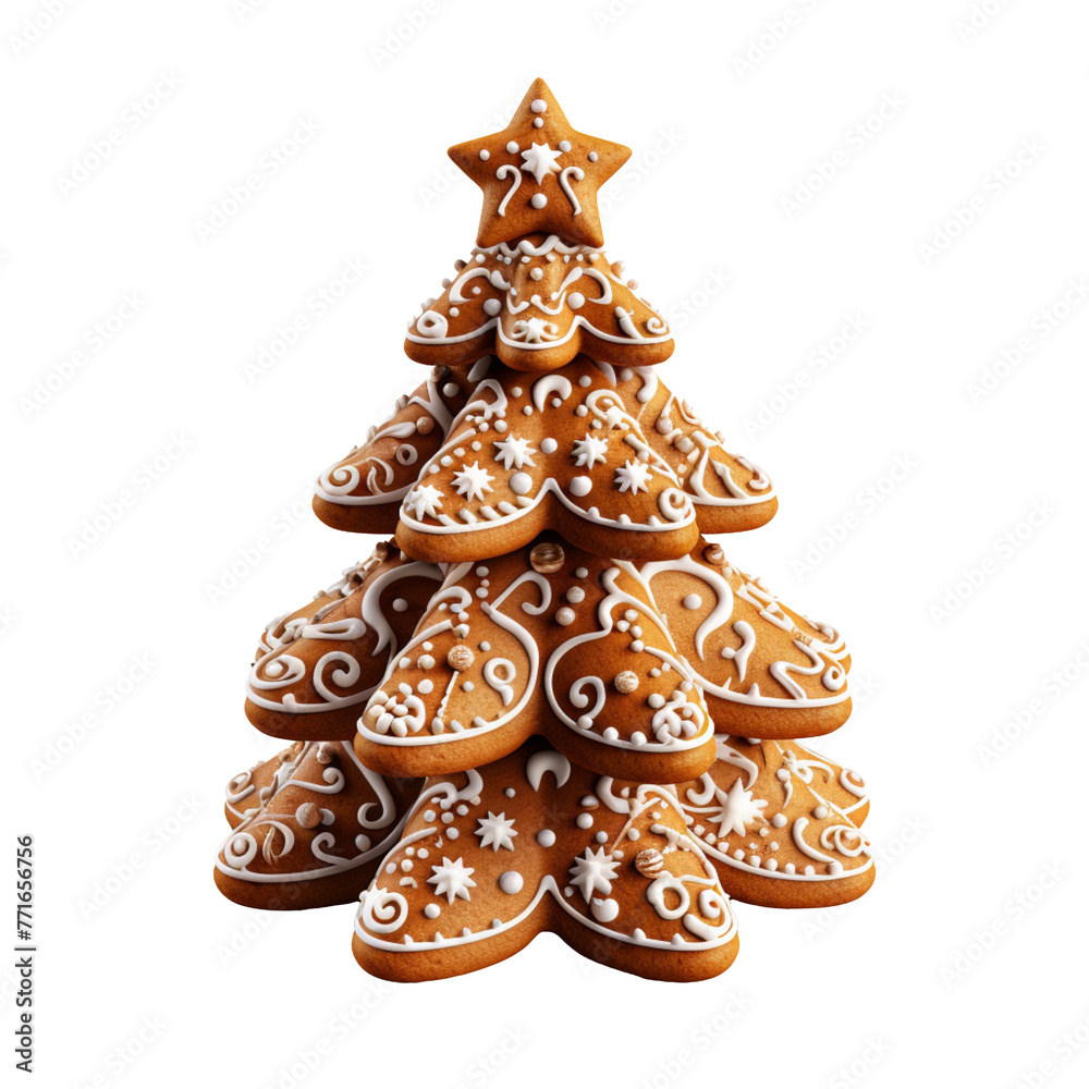 Gingerbread christmas trere isolated on transparent background, PNG available