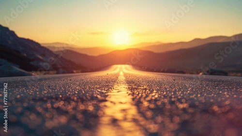 Scenic sunset road, mountain view, vanishing point. Perfect for journey & achievement concepts