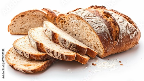loaf of bread slices on white background
