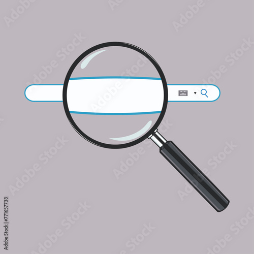 Internet search window enlarged with a magnifying glass
