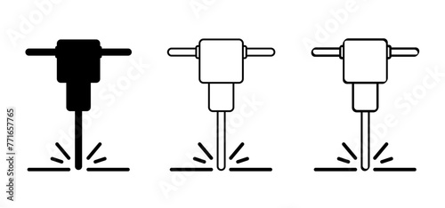 Jackhammer icon. Chipping hammer, concrete breaking tools Concrete network sign. hammer machine for concrete. breaker machine logo. Drill machine tool. Drilling, breaker street or building.