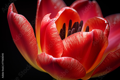 Close up of tulip flower pistil under macro lens. Macro photography photo