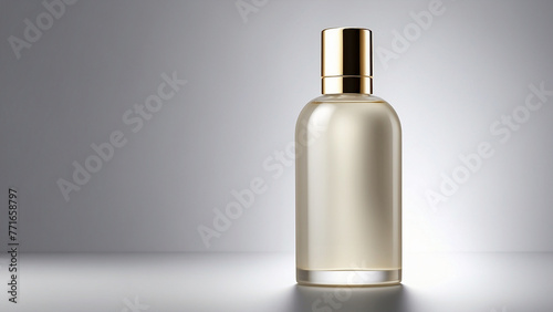 Elegant Frosted Glass Skincare Toner Bottle with Golden Cap on a Minimalistic Backdrop