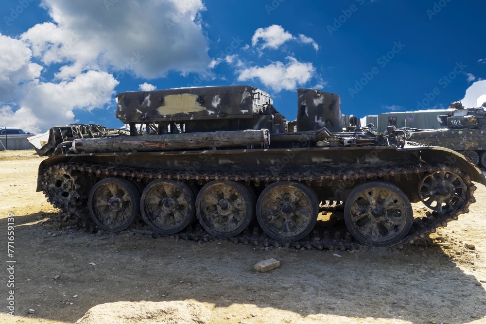 Battlefield tanks and technology. military technology. Wide image for banners, advertisements.