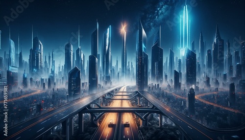 City of Tomorrow: Futuristic Metropolis with Illuminated Highway