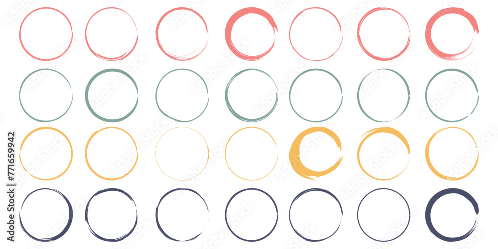 brush colored circles on a transparent background. Grunge texture. Round. Vector illustration.