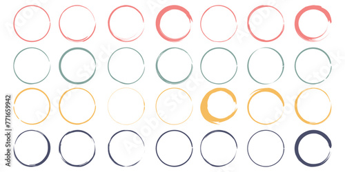 brush colored circles on a transparent background. Grunge texture. Round. Vector illustration.