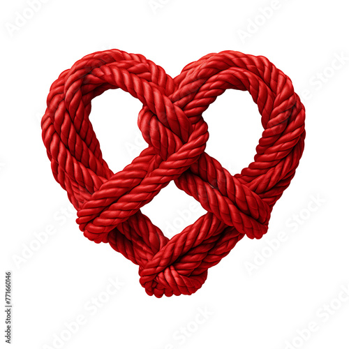 Love symbol made with red rope isolated on transparent background, PNG available