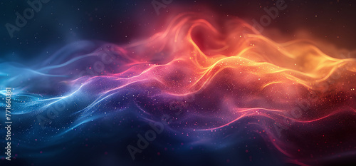 Abstract colorful wave pattern with a dynamic fluid effect  representing motion and energy on a dark background.