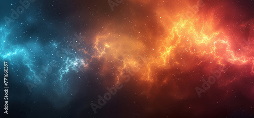 Abstract cosmic background with a vibrant clash of blue and red nebulae, illustrating a space theme with a mystical feel. photo