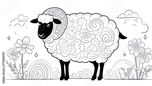 sheep, goat face, Asian zodiac sign, astrological symbol, isolated on white. illustration. Flat design. Chinese New Year 2027 card, banner, poster, horoscope element. coloring book