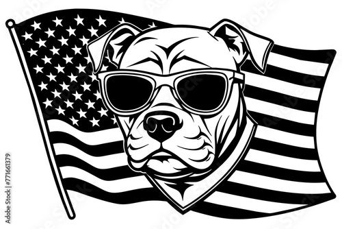Americana smile buldog flag on-sunglass-ripped vector illustration 