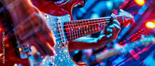 Close up of a guitar being played music in motion photo