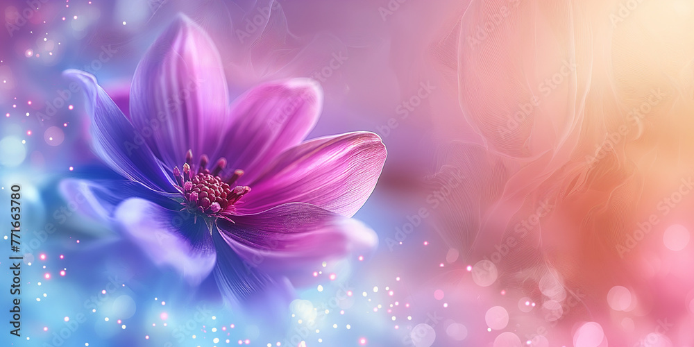 Leuchtende Blume in pink und schönen Bokeh im Hintergrund als Poster Nahaufnahme, ai generativ - obrazy, fototapety, plakaty 