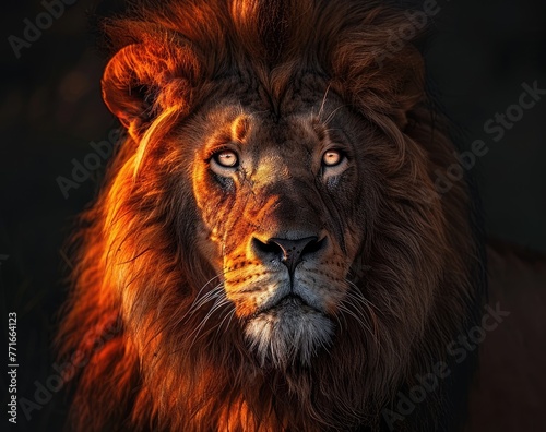 portrait of a lion on a dark background