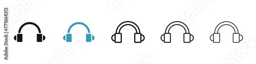Headset line icon set. customer care support headset sign. helpdesk representative headphones icon. call center headset icon set for Ui designs. photo