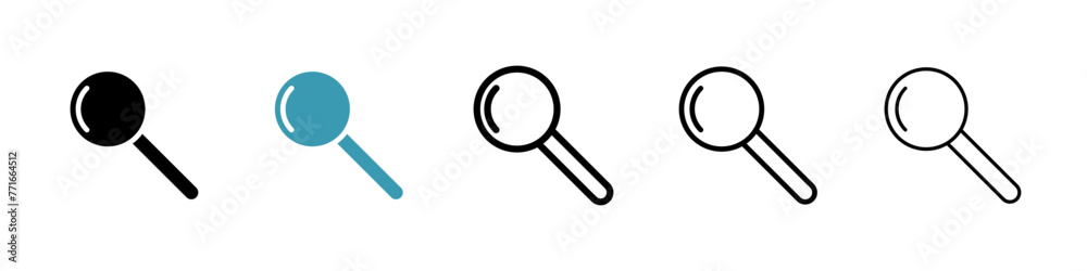 Magnifying Search and Discovery Icons. Exploration Tool and Zoom Feature Symbols.