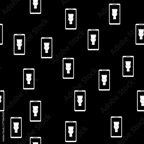 Toilet bowl on smart phone icon seamless pattern on black background