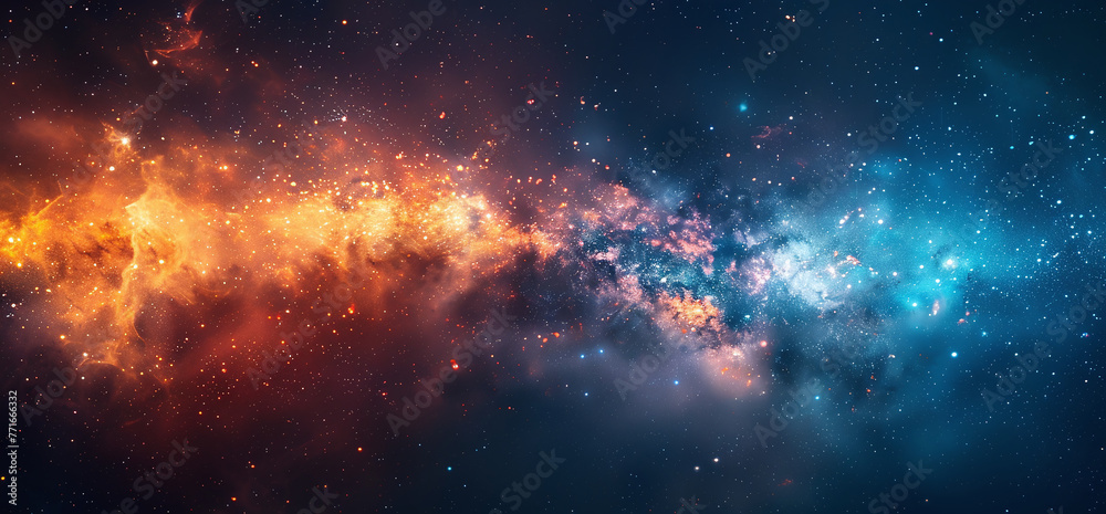 Vibrant cosmic background with a colorful nebula and starry space, suitable for astronomy themes and abstract wallpapers.