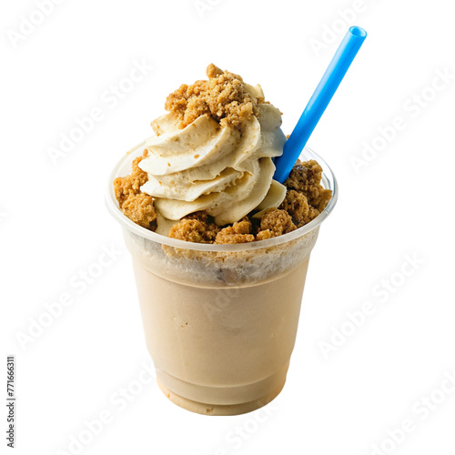 Coffee with whipped cream in plastic cup isolated on transparent background