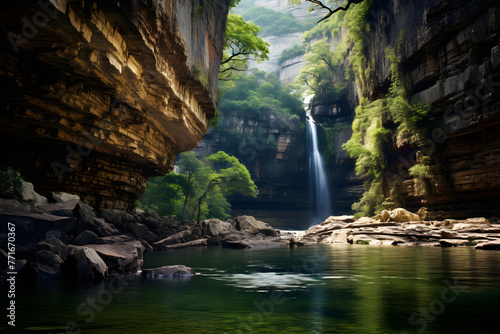 jungle landscape with waterfall