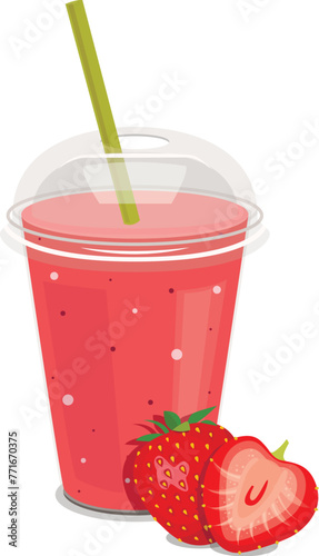 Plastic cups with smoothies, fruits and vegetables. Vector composition