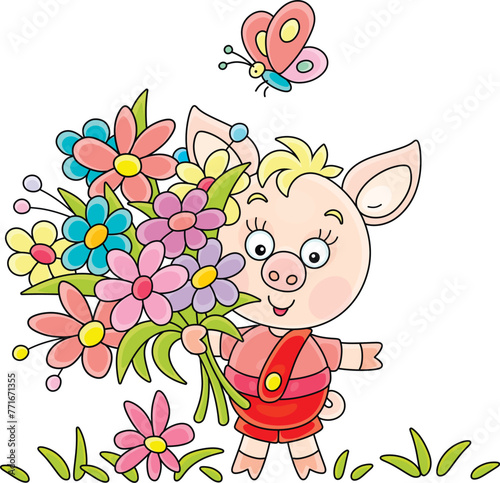 Happy little piglet with a ...