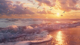 Beach Sunset and Sunrise with Sky, Sea, and Birds