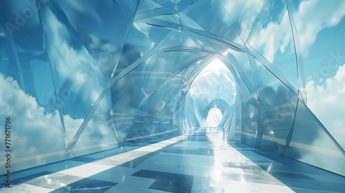 Urban light trails through futuristic tunnel photo