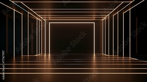 Virtual Room with dark brown Neon Lights. Futuristic Backdrop for Product Presentation
