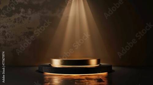 Elegant Golden Podium Spotlighted on Dark Backdrop for Display